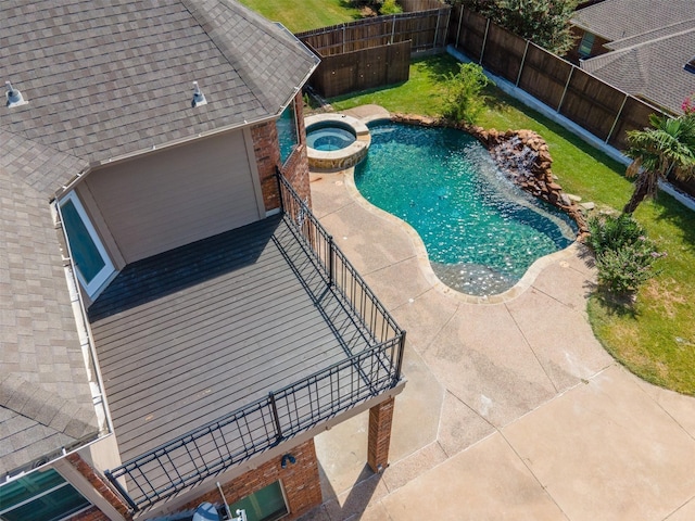 9120 Nob Hill Dr, North Richland Hills, TX 76182 - view of swimming pool with a fenced backyard, a pool with connected hot tub, and a patio