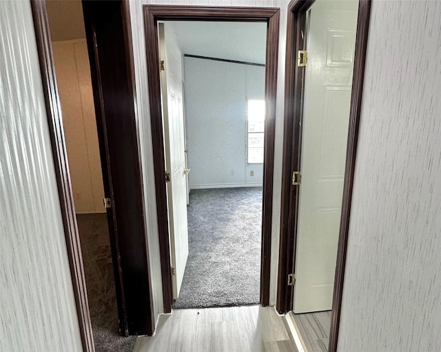 6818 Spring Shower Ct, Krum, TX 76249 - hallway featuring light colored carpet and light wood-style flooring