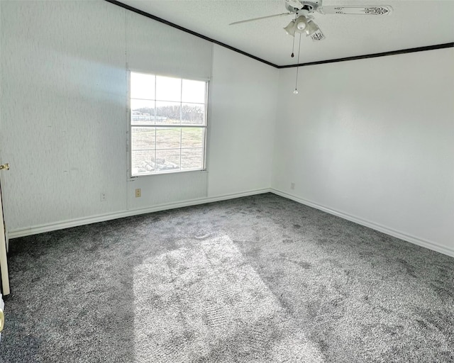 6818 Spring Shower Ct, Krum, TX 76249 - empty room with a ceiling fan, carpet floors, crown molding, and baseboards