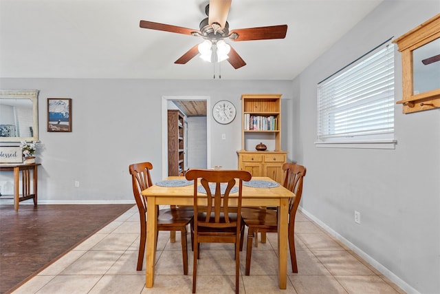 201 Randy Dr, Woodway, TX 76712 - dining room featuring ceiling fan, baseboards, and light tile patterned flooring