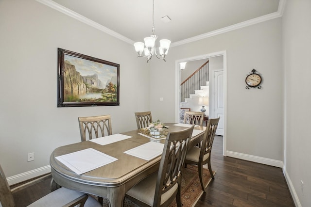 16001 Gladewater Ter, Prosper, TX 75078 - dining area with stairs, crown molding, a chandelier, and baseboards
