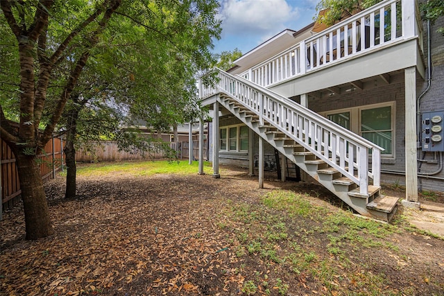 4742 Victor St, Dallas, TX 75246 - view of yard with stairs and a wooden deck