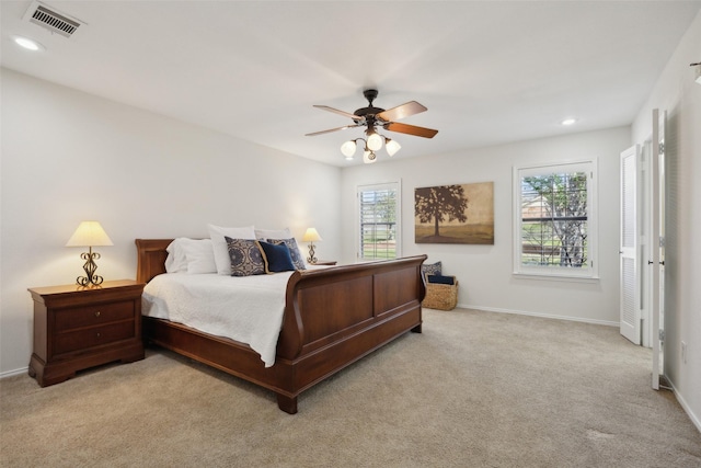 1205 Cross Timber Dr, Southlake, TX 76092 - bedroom with light carpet, baseboards, a ceiling fan, and recessed lighting