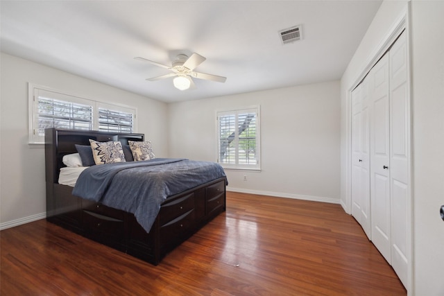 1205 Cross Timber Dr, Southlake, TX 76092 - bedroom with baseboards, wood finished floors, a closet, and ceiling fan