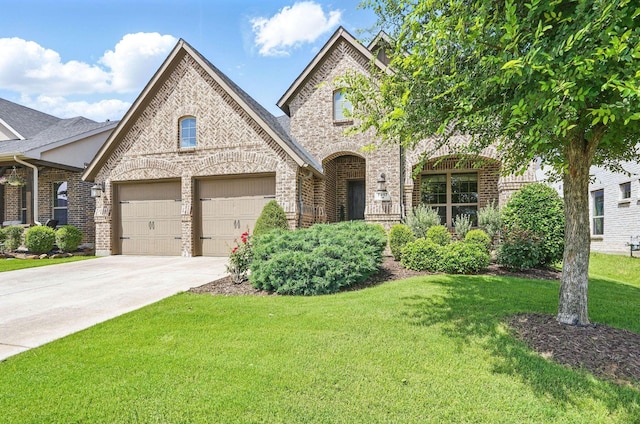 7817 Fossil Creek Trl, Mckinney, TX 75071 - view of front of house featuring brick siding, a front yard, an attached garage, and driveway