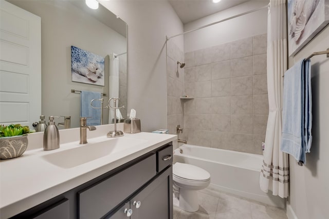 2208 Clancy Dr, Northlake, TX 76247 - bathroom with tile patterned flooring, shower / bath combo with shower curtain, vanity, and toilet