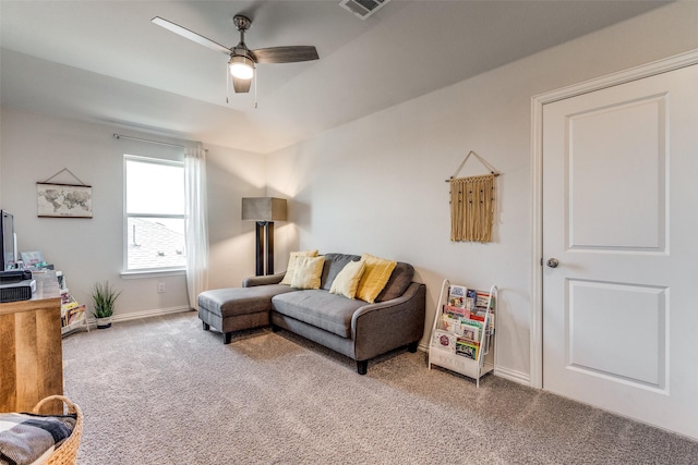 1312 Hutchings Ct, Celina, TX 75009 - living room with carpet floors, a ceiling fan, and baseboards