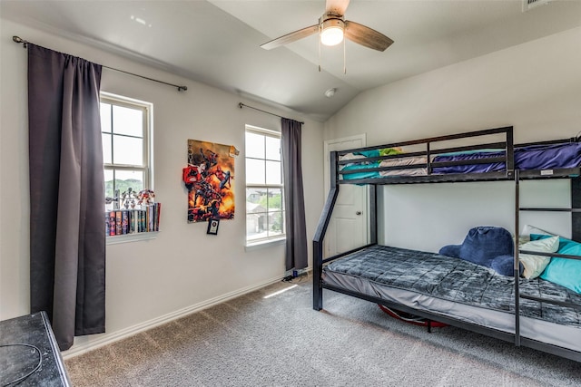 1312 Hutchings Ct, Celina, TX 75009 - carpeted bedroom with lofted ceiling, baseboards, and a ceiling fan