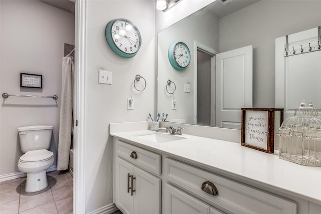 1312 Hutchings Ct, Celina, TX 75009 - bathroom with vanity, toilet, tile patterned flooring, baseboards, and shower / bath combo with shower curtain