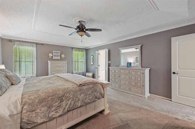 4109 Three Oaks Dr, Arlington, TX 76016 - bedroom with a textured ceiling, carpet, crown molding, and ceiling fan