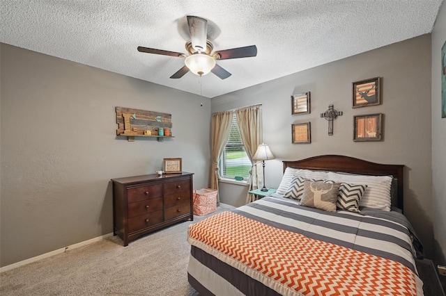 4109 Three Oaks Dr, Arlington, TX 76016 - bedroom with light carpet, a textured ceiling, ceiling fan, and baseboards