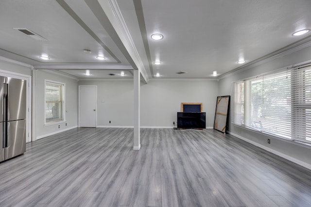 6720 Davidson St, Richland Hills, TX 76118 - unfurnished living room with crown molding, healthy amount of natural light, baseboards, and recessed lighting