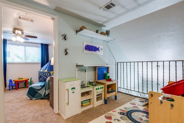 3964 Lost Creek Dr, Dallas, TX 75224 - recreation room with a ceiling fan and carpet flooring