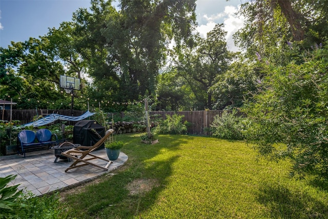 3964 Lost Creek Dr, Dallas, TX 75224 - fenced backyard with a patio area and a fire pit
