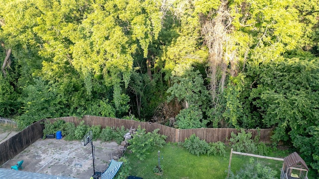3964 Lost Creek Dr, Dallas, TX 75224 - fenced backyard with a patio and a view of trees
