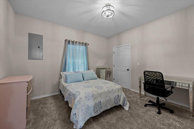114 Deer Run, Moody, TX 76557 - carpeted bedroom with electric panel, baseboards, and an office area