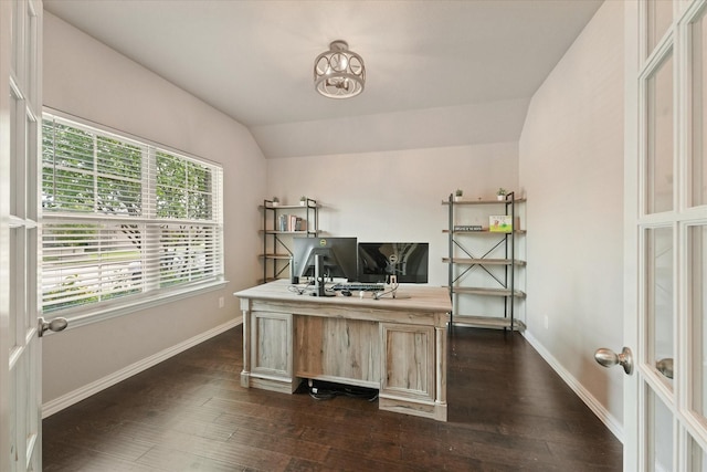 2205 Perrymead Dr, Forney, TX 75126 - office space with vaulted ceiling and dark wood-type flooring