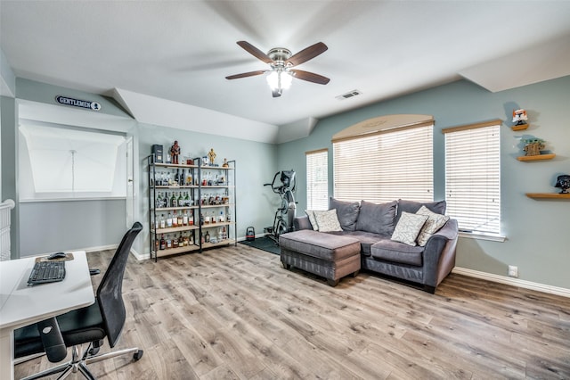 11543 Las Polamas Dr, Frisco, TX 75033 - office space with ceiling fan, baseboards, light wood-style flooring, and healthy amount of natural light