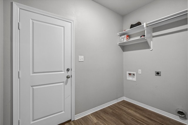 2939 Meadow Brook Trl, Tyler, TX 75701 - laundry area featuring electric dryer hookup, hookup for a washing machine, dark wood finished floors, and baseboards