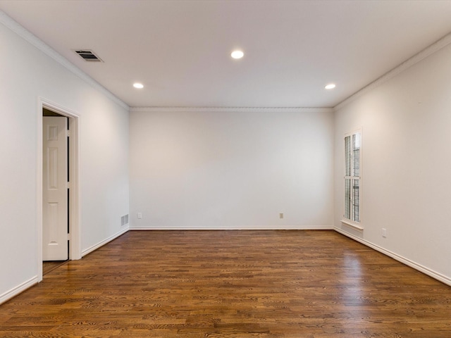 7 Duncannon Ct, Dallas, TX 75225 - unfurnished room with ornamental molding, recessed lighting, dark wood-type flooring, and baseboards