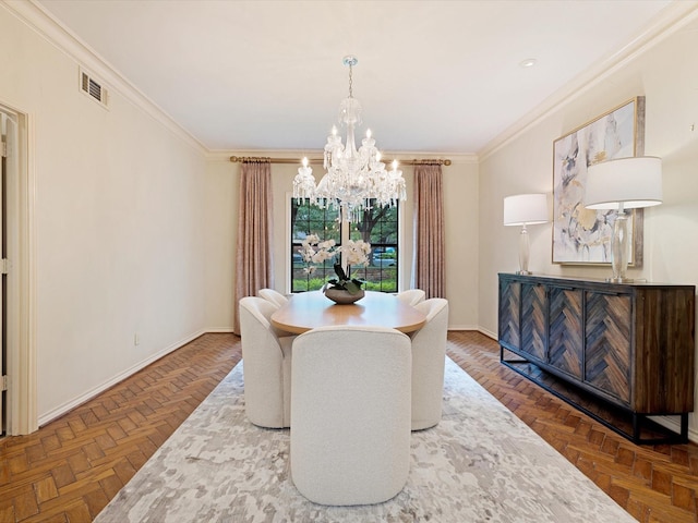 7 Duncannon Ct, Dallas, TX 75225 - dining room with a chandelier, ornamental molding, and baseboards