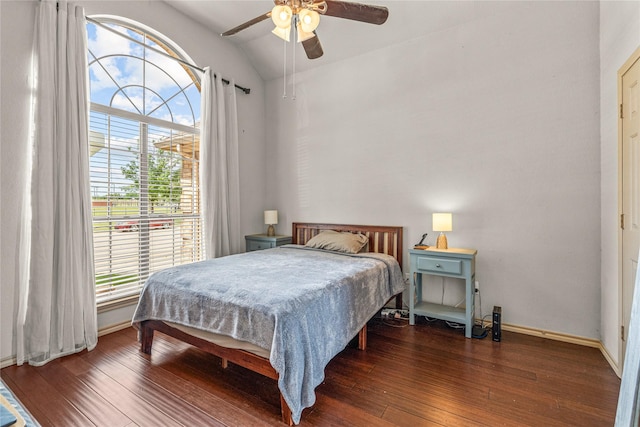 1917 Winter Hawk Dr, Fort Worth, TX 76177 - bedroom featuring wood-type flooring, vaulted ceiling, baseboards, and ceiling fan