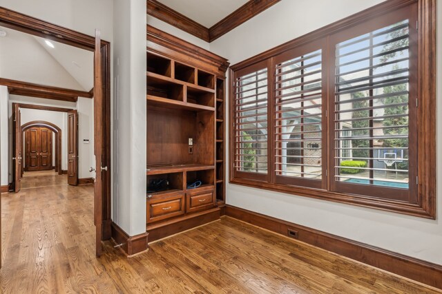 44 Armstrong Dr, Frisco, TX 75034 - mudroom with wood finished floors, ornamental molding, and baseboards