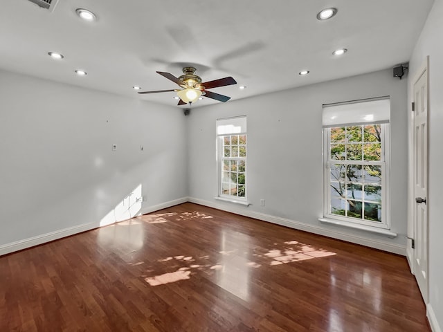 2727 Shelby Ave Unit X, Dallas, TX 75219 - empty room featuring baseboards, wood finished floors, recessed lighting, and a ceiling fan