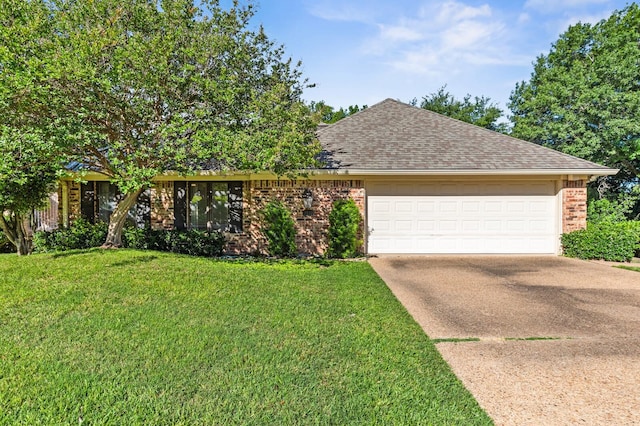 3410 Timbermill Rd, Waco, TX 76710 - view of front of house featuring brick siding, concrete driveway, an attached garage, a shingled roof, and a front yard