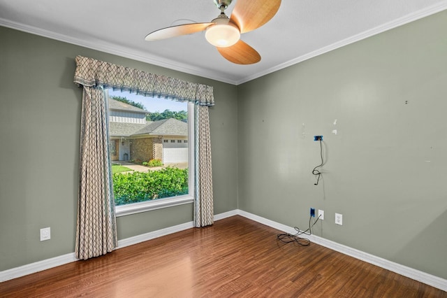 3410 Timbermill Rd, Waco, TX 76710 - unfurnished room with wood finished floors, ceiling fan, ornamental molding, and baseboards