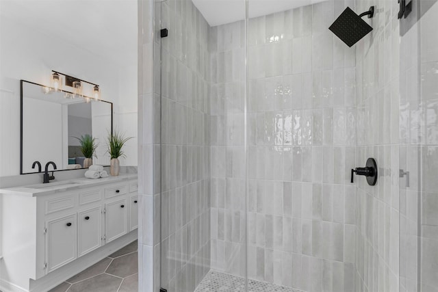 2100 Scarlet Oak Dr, Richardson, TX 75081 - full bath with a tile shower, vanity, and tile patterned flooring