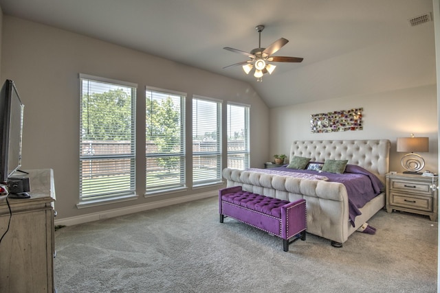 3609 Honey Suckle Ln, Little Elm, TX 75068 - bedroom with light colored carpet, vaulted ceiling, a ceiling fan, and baseboards