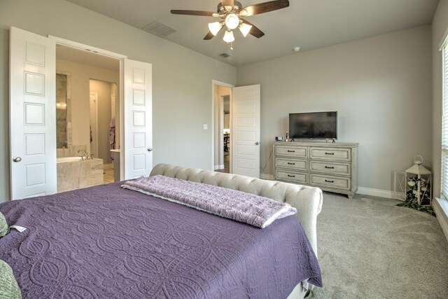 3609 Honey Suckle Ln, Little Elm, TX 75068 - bedroom with carpet floors, ensuite bathroom, baseboards, and a ceiling fan