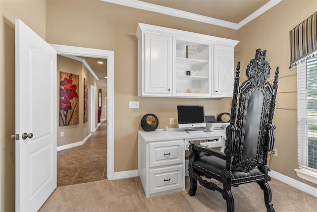 1300 Enchanted Rock Cir, Waco, TX 76712 - office space with ornamental molding, baseboards, light carpet, and light tile patterned floors