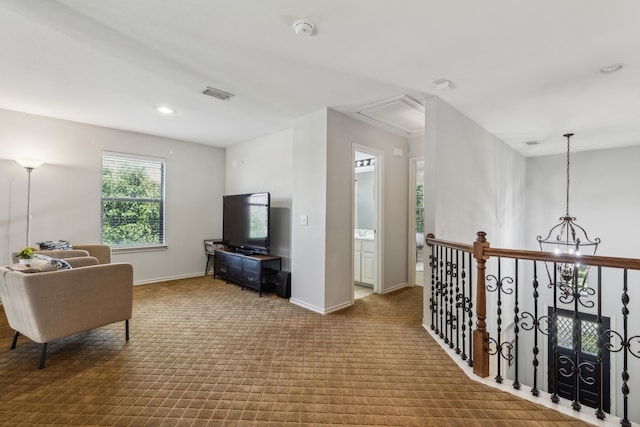 2398 April Sound Ln, Frisco, TX 75033 - corridor with attic access, baseboards, dark carpet, and recessed lighting