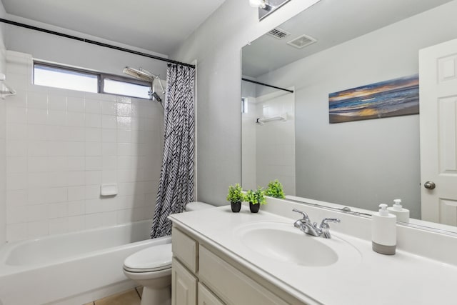 2398 April Sound Ln, Frisco, TX 75033 - bathroom with toilet, vanity, shower / tub combo with curtain, and tile patterned floors