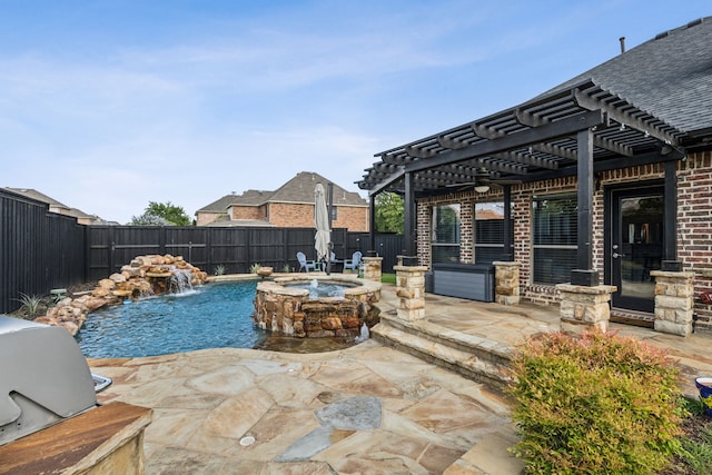 2398 April Sound Ln, Frisco, TX 75033 - view of pool with a pergola, a fenced backyard, a patio area, and a pool with connected hot tub