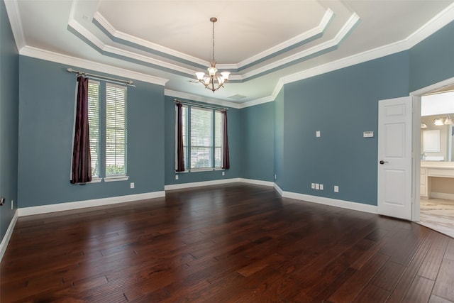 3700 Wagon Wheel Ct, Richardson, TX 75082 - unfurnished room with a chandelier, a raised ceiling, hardwood / wood-style flooring, and ornamental molding