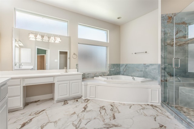 3700 Wagon Wheel Ct, Richardson, TX 75082 - full bath with vanity, a bath, a stall shower, and marble finish flooring