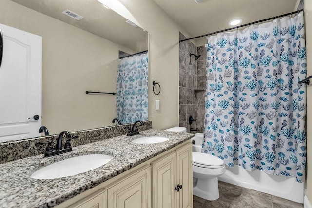 4323 Cherry Ln, Melissa, TX 75454 - bathroom with double vanity, shower / bath combo, and toilet