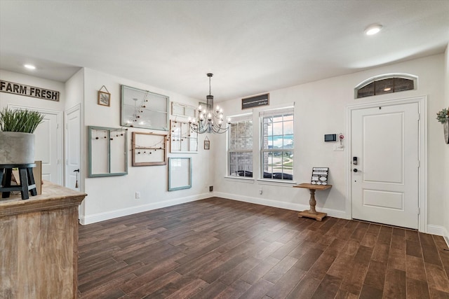 2709 Madera Canyon Rd, Aubrey, TX 76227 - entrance foyer featuring a chandelier, dark wood-style floors, baseboards, and recessed lighting