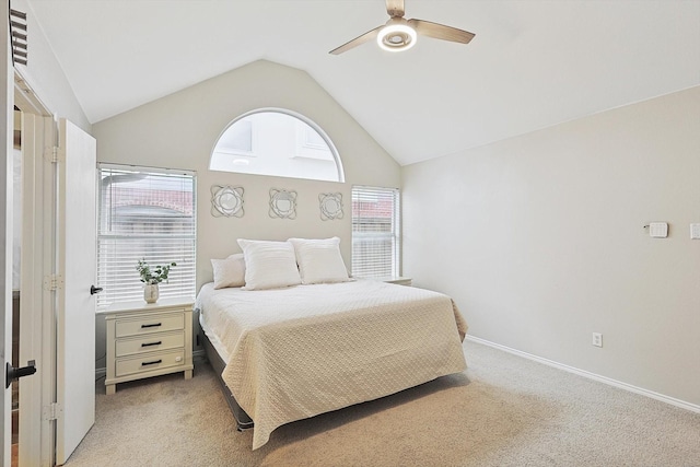 1689 Big Bend Dr, Lewisville, TX 75077 - carpeted bedroom with lofted ceiling, a ceiling fan, and baseboards