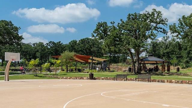 6313 Savannah Oak Trl, Flower Mound, TX 76226 - view of sport court with community basketball court, a gazebo, and a lawn