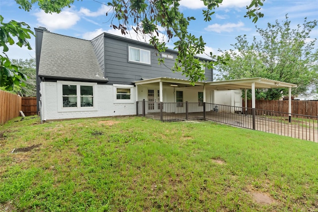 3412 Regal, Mesquite, TX 75149 - back of property featuring a patio, roof with shingles, brick siding, french doors, and a chimney