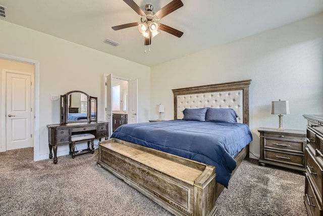 1217 Burlingame Dr, Cleburne, TX 76033 - bedroom with carpet floors, ensuite bath, baseboards, and ceiling fan