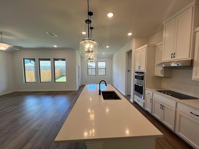 805 Roanoke, Princeton, TX 75407 - kitchen with a sink, stainless steel double oven, open floor plan, tasteful backsplash, and black electric cooktop