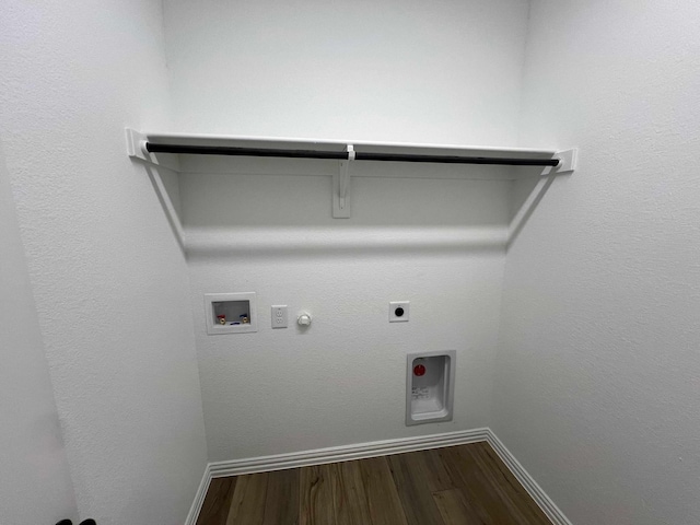 805 Roanoke, Princeton, TX 75407 - laundry room with hookup for a gas dryer, baseboards, hookup for a washing machine, and wood finished floors