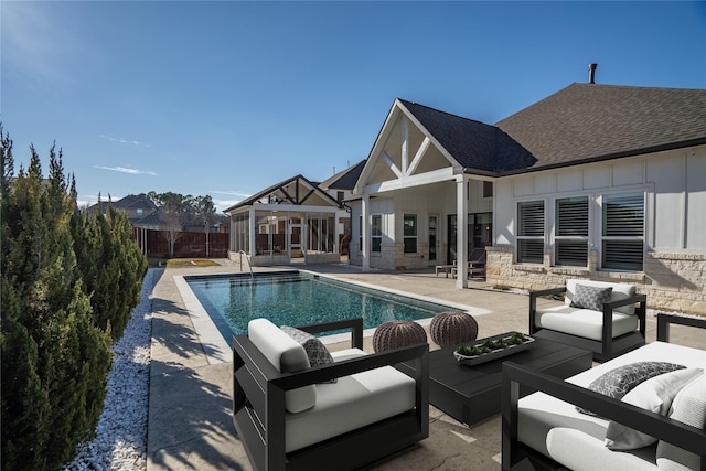 124 Craigmore Dr, Argyle, TX 76226 - view of swimming pool with a patio area, an outdoor living space, and a fenced backyard