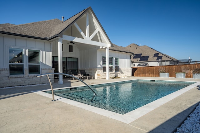 124 Craigmore Dr, Argyle, TX 76226 - view of swimming pool with a ceiling fan, a patio area, and a fenced backyard