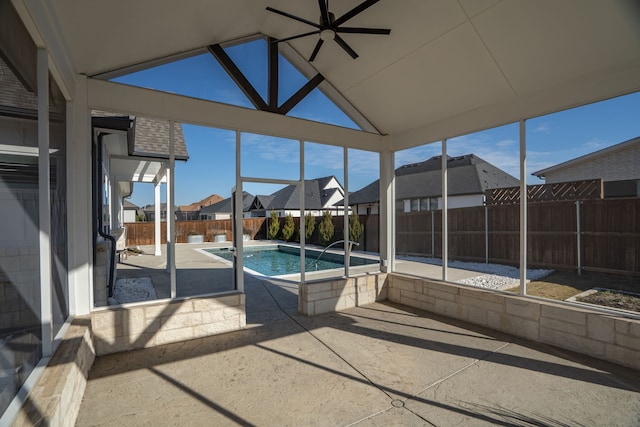 124 Craigmore Dr, Argyle, TX 76226 - sunroom / solarium featuring a residential view, lofted ceiling, and ceiling fan